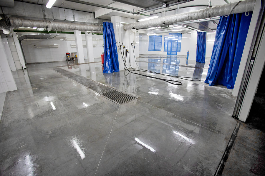 a car wash shop look like with flooring made of epoxy resin